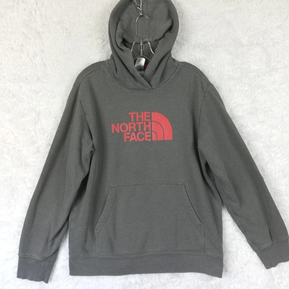 The North Face Mens Sweatshirt Hoodie Pullover Fleece Gray Half Dome Logo L